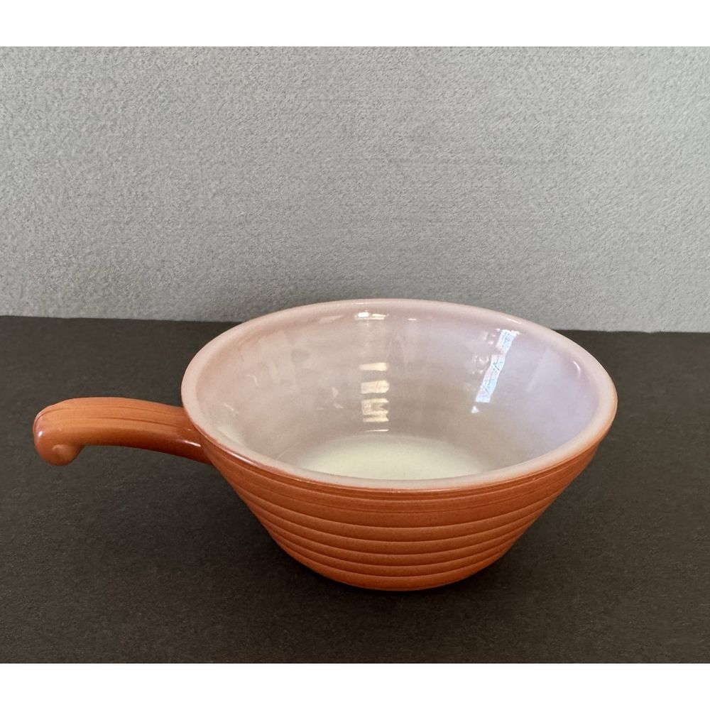 Vintage Fire-King Oven Ware Brown Ribbed Handled Soup Bowl 5” Made USA
